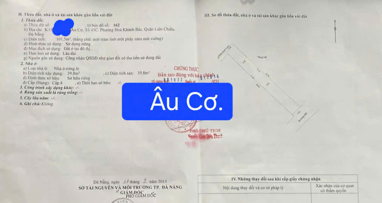 Cần bán 2 lô Liền kề kiệt Ô TÔ K151 Âu Cơ - gần chợ Hòa Khánh - Ảnh 1