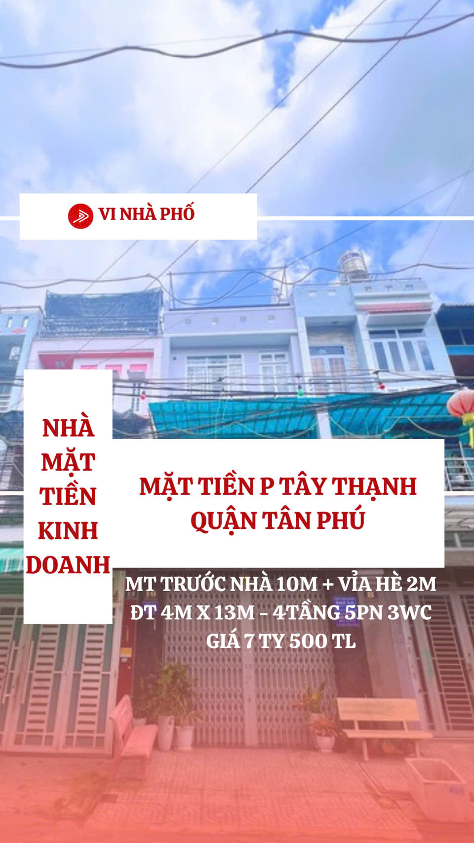 BÁN NHÀ MẶT TIỀN 52M2 4 TẦNG TẠI TÂY THẠNH QUẬN TÂN PHÚ. - Ảnh chính