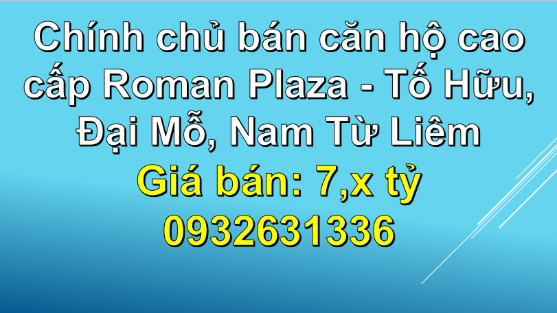 ☀️Chính chủ bán căn hộ cao cấp Roman Plaza - Tố Hữu, Đại Mỗ, Nam Từ Liêm, 7,x tỷ, 0932631336 - Ảnh chính