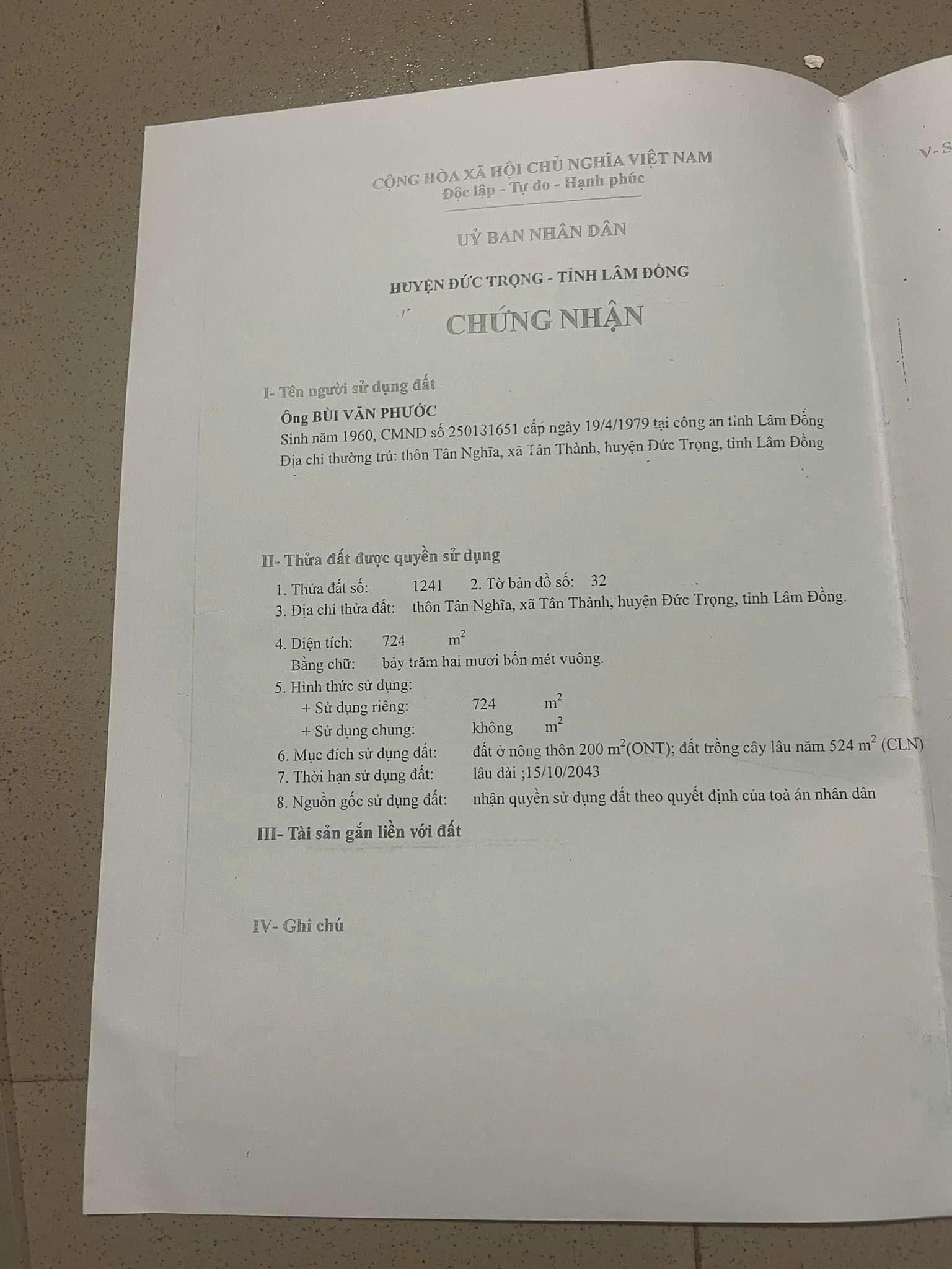 CHÍNH CHỦ Cần Bán Nhanh Đất Mặt Tiền Đường Nhựa Tân Thành, Đức Trọng, Lâm Đồng - Ảnh 1