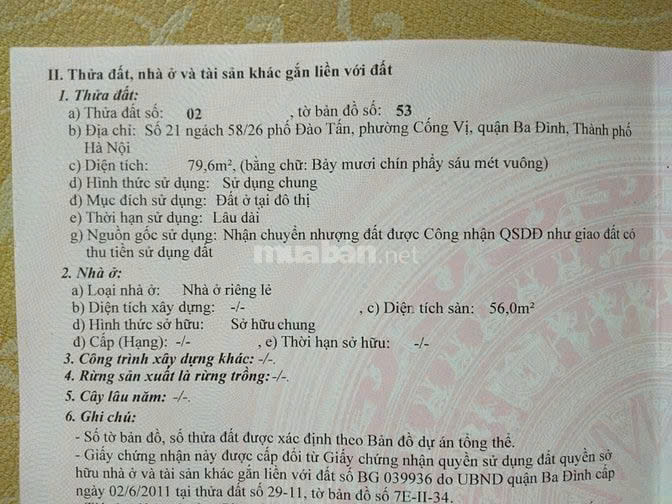 NHÀ CHÍNH CHỦ PHÂN LÔ - GIÁ TỐT - Vị Trí Đẹp Tại Ngõ 36 Phố Đào Tấn, Ba Đình, TPHN - Ảnh chính