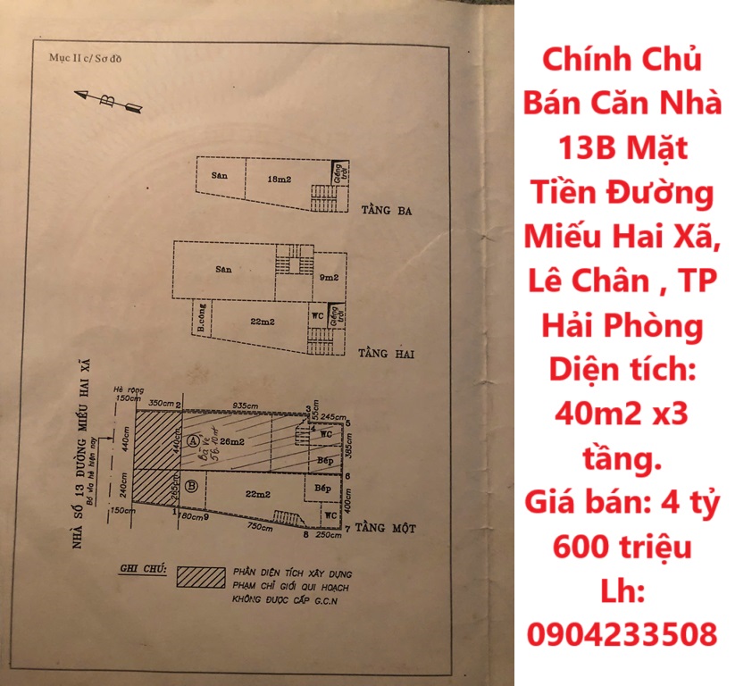 Chính Chủ Bán Căn Nhà 13B Mặt Tiền Đường Miếu Hai Xã, Lê Chân , TP Hải Phòng - Ảnh chính