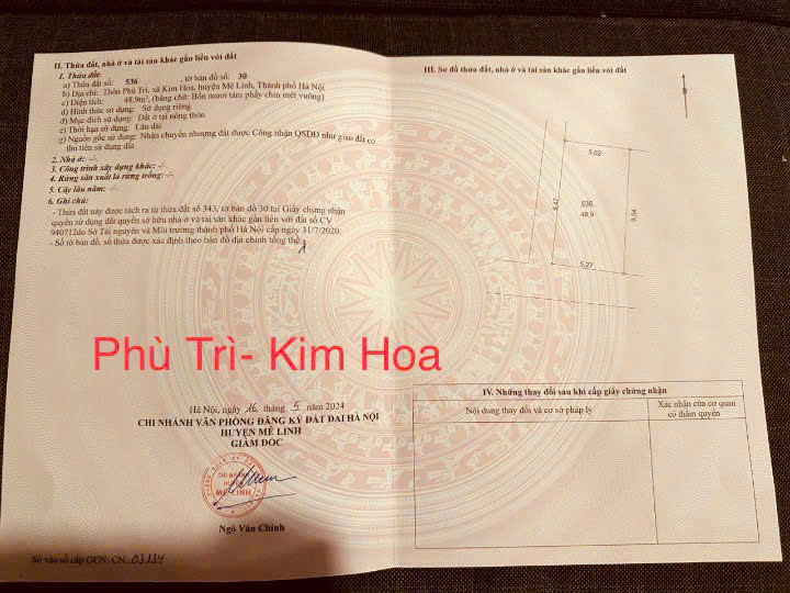 Bán 48,9m2 đất, FULL thổ cư, ngõ ô tô, Thôn Phù Trì, xã Kim Hoa, Mê Linh, Hà Nội - Ảnh 2