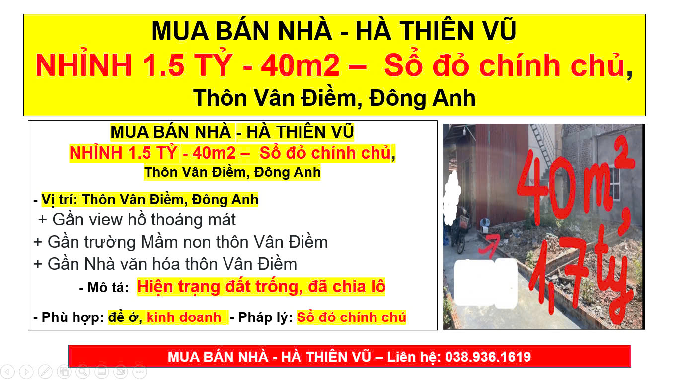 MUA BÁN NHÀ - HÀ THIÊN VŨ NHỈNH 1.5 TỶ - 40m2 –  Sổ đỏ chính chủ,  Thôn Vân Điềm, Đông Anh - Ảnh 2