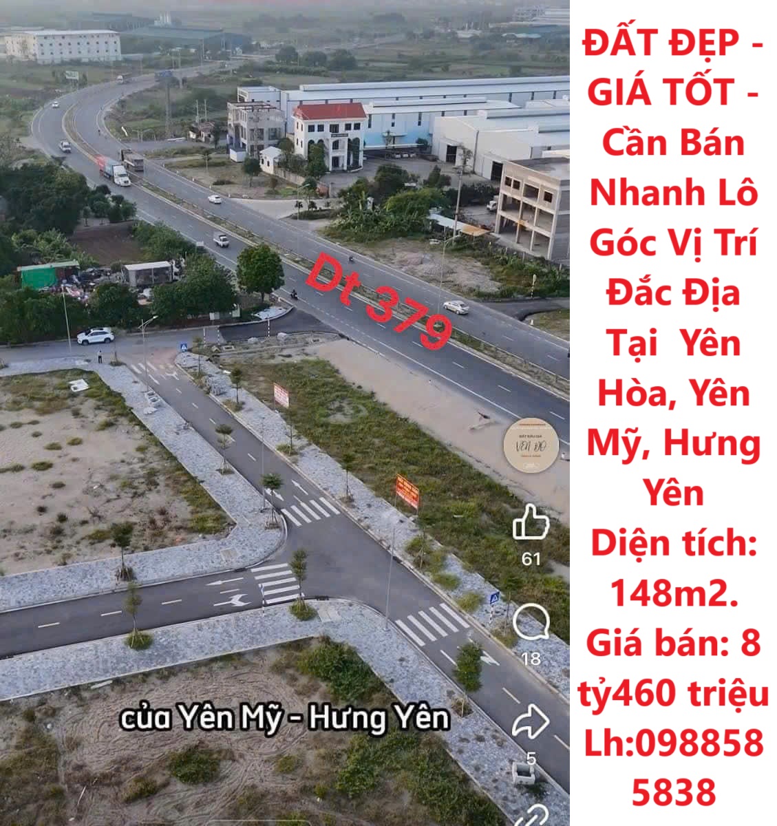 ĐẤT ĐẸP - GIÁ TỐT - Cần Bán Nhanh Lô Góc Vị Trí Đắc Địa Tại  Yên Hòa, Yên Mỹ, Hưng Yên - Ảnh chính