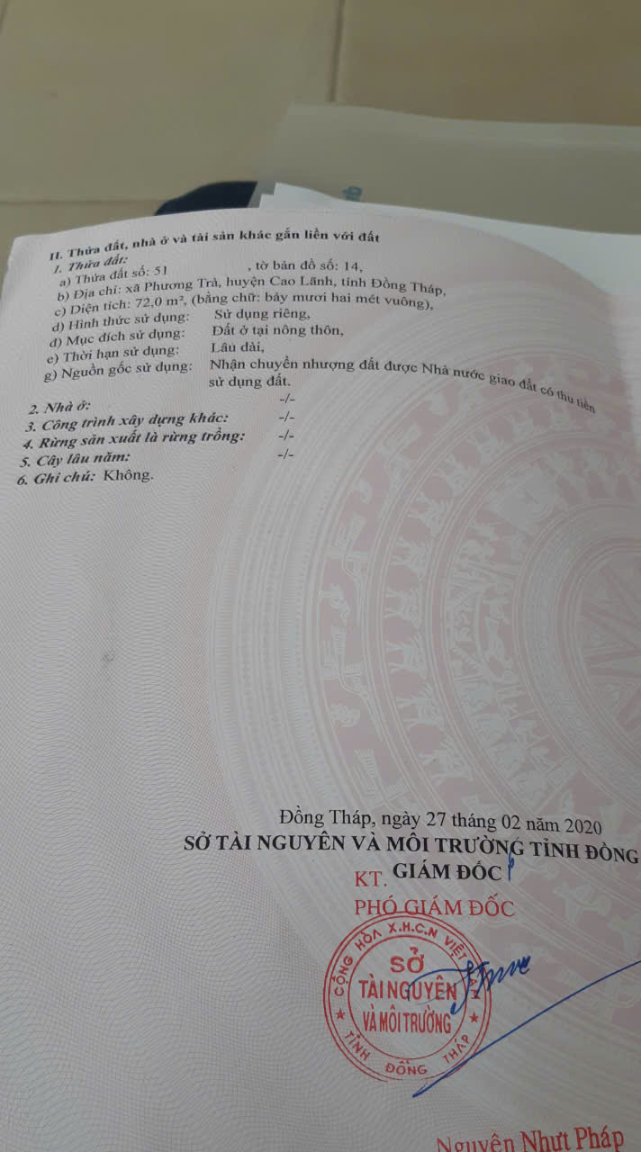 Do Không Có Nhu Cầu Sử Dụng, Chính Chủ Bán Gấp Lô Đất Tại Xã Phương Trà, Huyện Cao Lãnh, Đồng Tháp - Ảnh 1