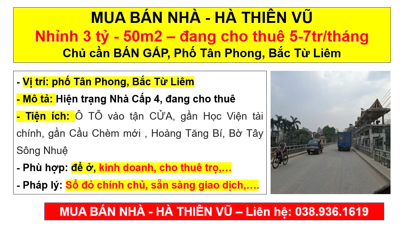 MUA BÁN NHÀ - HÀ THIÊN VŨ Nhỉnh 3 tỷ - 50m2 – đang cho thuê 5-7tr/tháng  cần BÁN GẤP, Phố Tân Phong - Ảnh 2