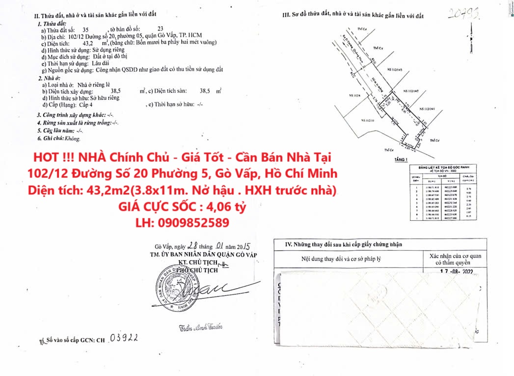 HOT !!! NHÀ Chính Chủ - Giá Tốt - Cần Bán Nhà Tại Phường 5, Gò Vấp, Hồ Chí Minh - Ảnh chính