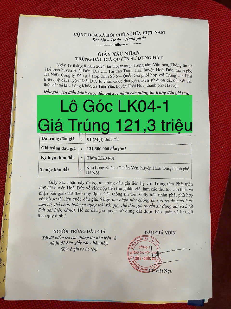 BÁN ĐẤT TRÚNG ĐẤU GIÁ , TIỀN YÊN  HOÀI ĐỨC HN, 1 LÔ GÓC ĐẸP - Ảnh 2