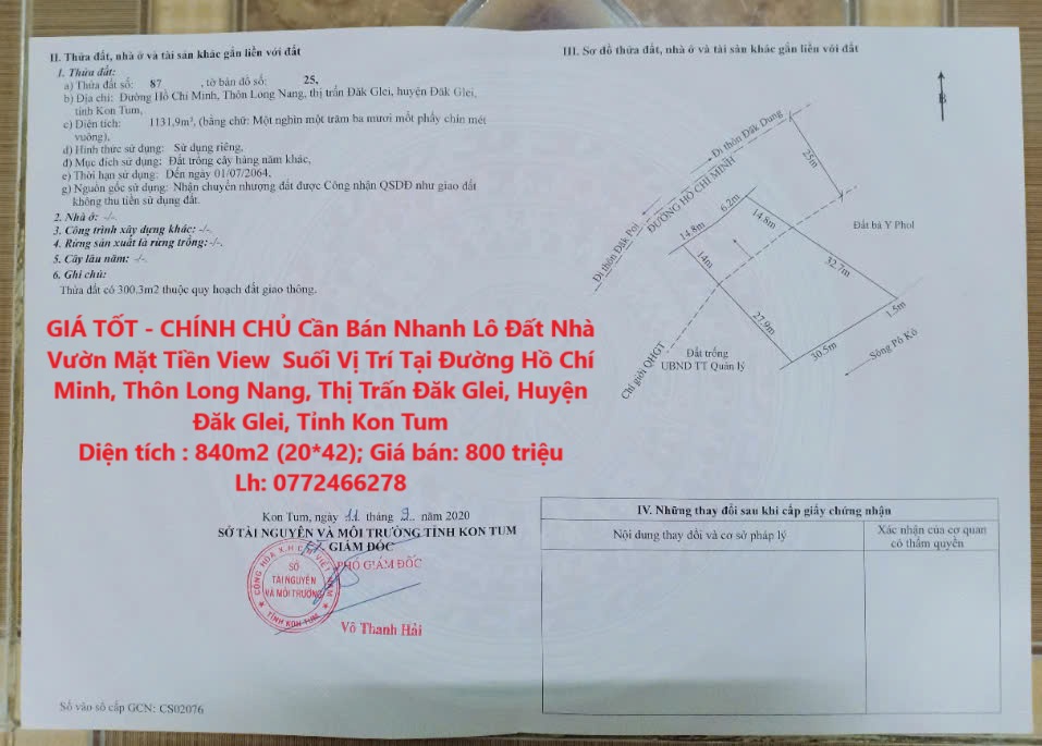 GIÁ TỐT - CHÍNH CHỦ Cần Bán Nhanh Lô Đất Nhà Vườn Mặt Tiền View  Suối Vị Trí Tại Tỉnh Kon Tum - Ảnh chính