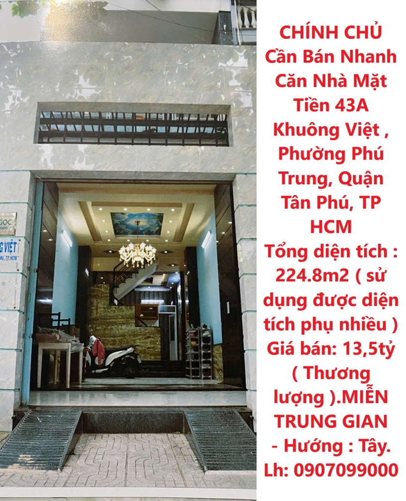 CHÍNH CHỦ Cần Bán Nhanh Căn Nhà Mặt Tiền Đường Khuông Việt, Quận Tân Phú, TP HCM - Ảnh chính