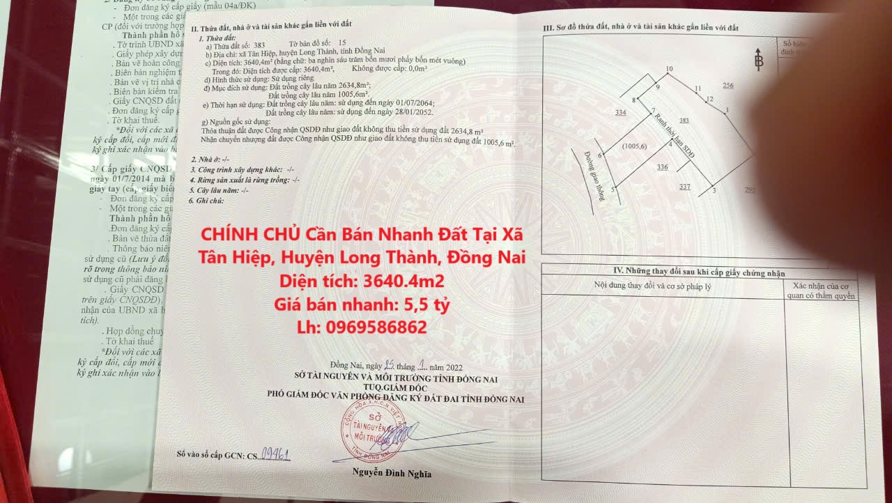 CHÍNH CHỦ Cần Bán Nhanh Đất Tại Xã Tân Hiệp, Huyện Long Thành, Đồng Nai - Ảnh chính