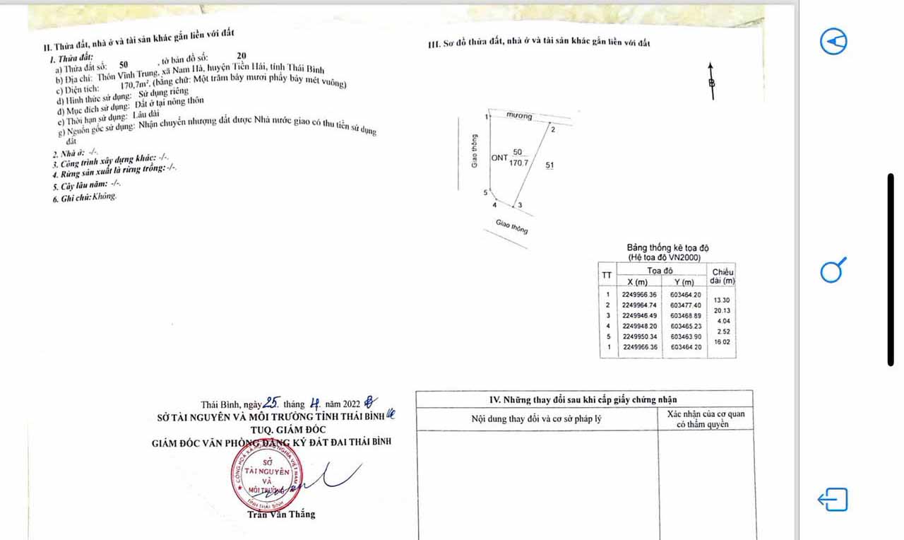 Bán Nhanh Lô Đất 2 Mặt Tiền 170,7m2 tại Thôn Vĩnh Trung, Xã Nam Hà, Huyện Tiền Hải - Ảnh 1