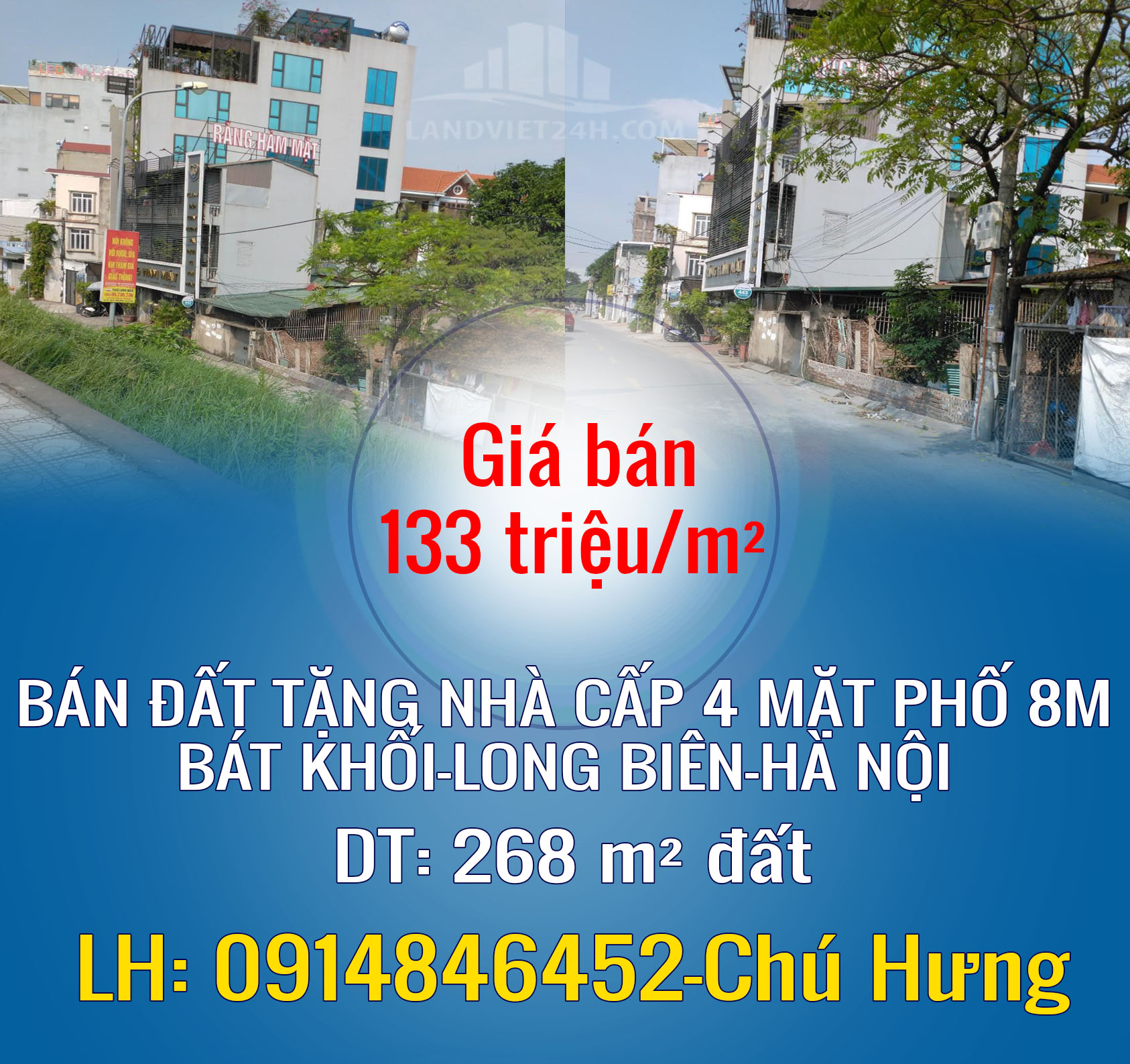 CHÍNH CHỦ BÁN ĐẤT TẶNG NHÀ CẤP 4 MẶT PHỐ 8M BÁT KHỐI-LONG BIÊN - Ảnh chính