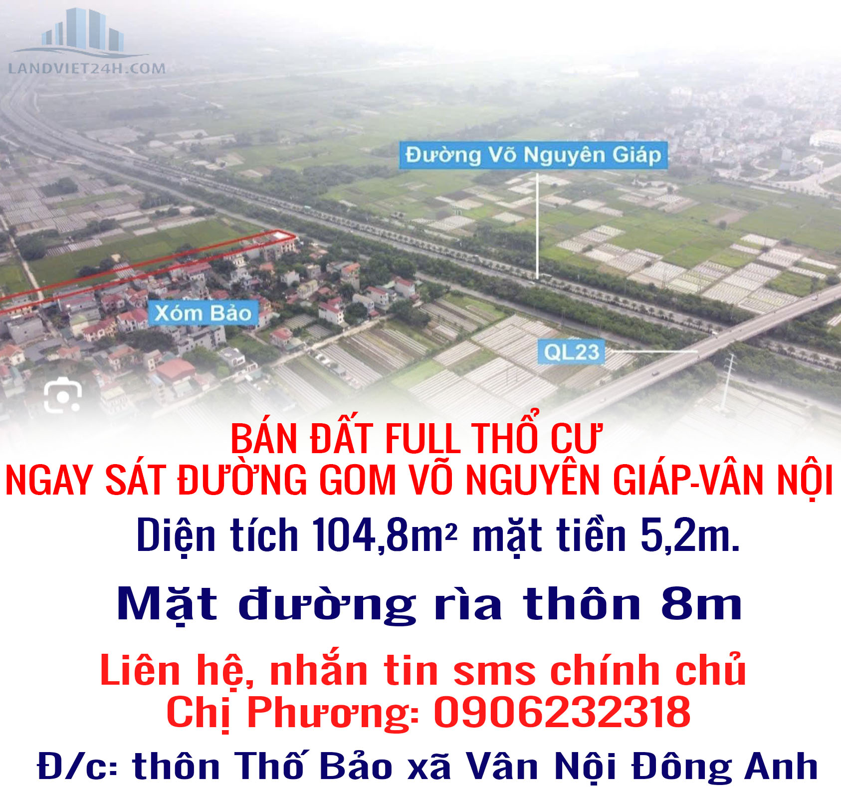 CHÍNH CHỦ BÁN ĐẤT FULL THỔ CƯ NGAY SÁT ĐƯỜNG GOM VÕ NGUYÊN GIÁP-VÂN NỘI - Ảnh chính