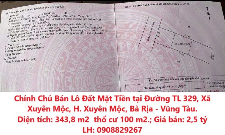 Chính Chủ Bán Lô Đất Mặt Tiền tại Xã Xuyên Mộc, H. Xuyên Mộc, Bà Rịa Vũng Tàu. - Ảnh chính