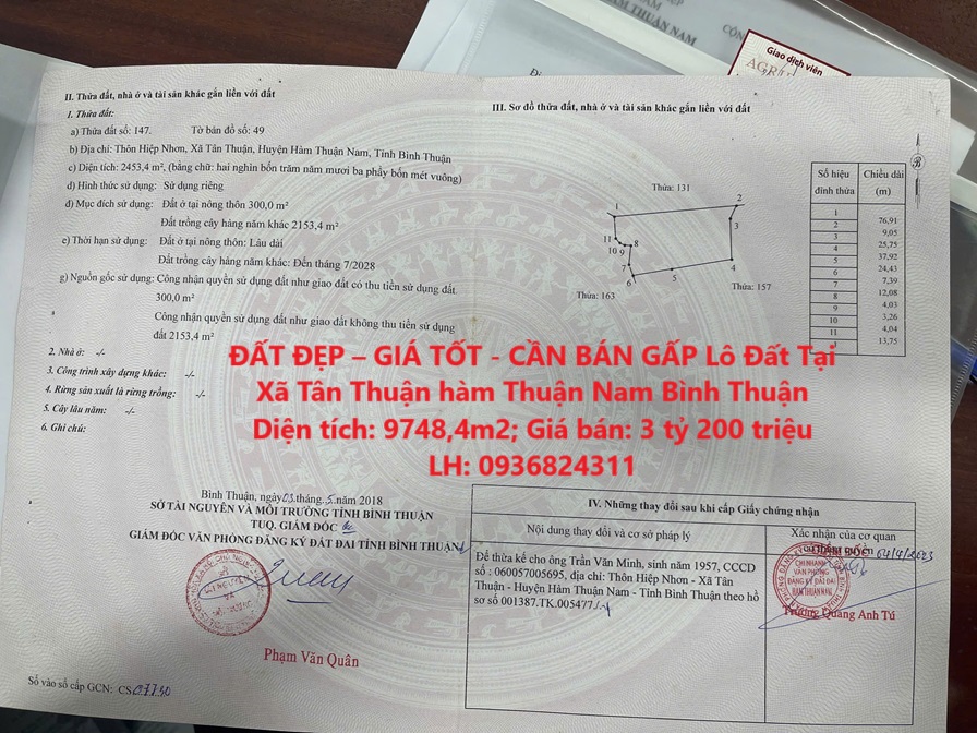 ĐẤT ĐẸP – GIÁ TỐT - CẦN BÁN GẤP Lô Đất Tại Xã Tân Thuận hàm Thuận Nam Bình Thuận - Ảnh chính