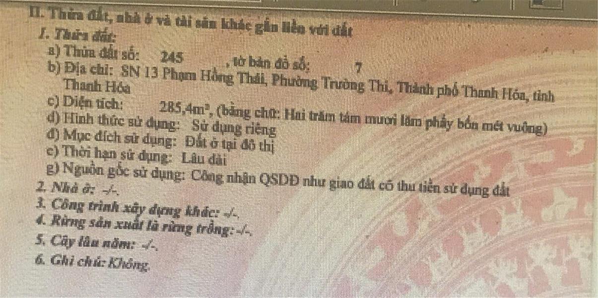 ĐẤT ĐẸP -CẦN BÁN ĐẤT THỔ CƯ GẦN CHỢ Tại số 13 Phạm Hồng Thái, P.Trường Thi, TP Thanh Hóa-Thanh Hóa - Ảnh 1