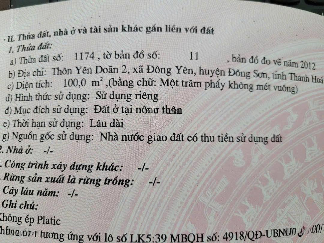 ĐẤT ĐẸP - GIÁ TỐT - Chính Chủ Cần Bán Lô Đất tại Đường 517, Xã Đông Yên, Đông Sơn, Thanh Hóa. - Ảnh chính