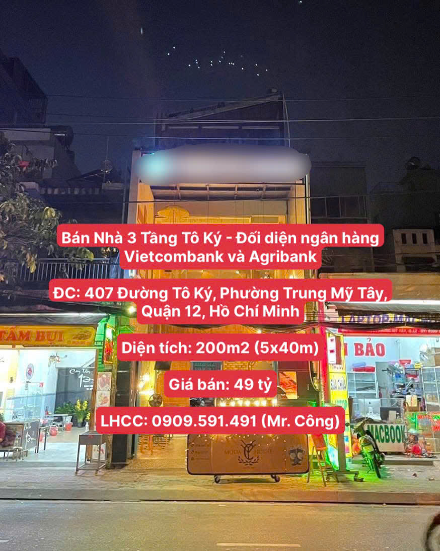 Bán Nhà 3 Tầng Tô Ký - Đối diện ngân hàng Vietcombank và Agribank, Diện tích 200m2, giá chỉ 49 tỷ - Ảnh chính