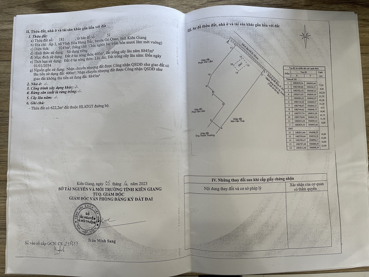 Cần bán gấp đất và nhà tại Vĩnh Hoà Hưng Bắc, Gò Quao, Kiên Giang (có 400m2 thổ cư). Giá: 3tỷ350. - Ảnh 1