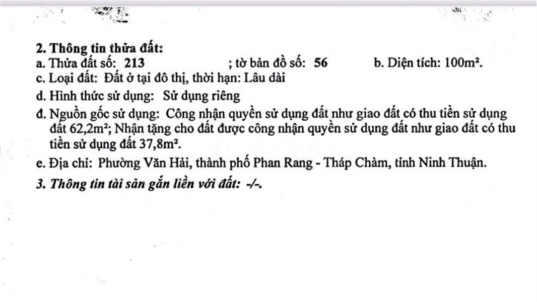 CHÍNH CHỦ CẦN BÁN LÔ ĐẤT TẠI 106 trường chinh,KP1,F văn hải,TP phan rang,Ninh Thuận - Ảnh chính