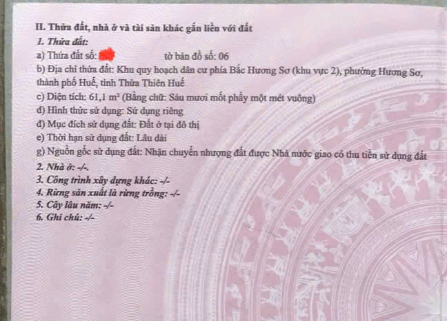 Chính chủ bán lô đất đẹp tại KQH Hương Sơ - Khu Vực 2 Phường Hương Sơ, Quận Phú Xuân, Tp. Huế - Ảnh 2