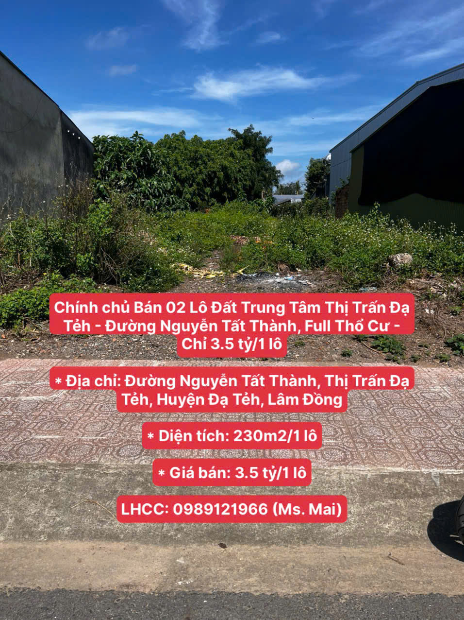 Chính chủ Bán 02 Lô Đất Trung Tâm T.T Đạ Tẻh - Đường Nguyễn Tất Thành, Full Thổ Cư - Chỉ 3.5 tỷ/1 lô - Ảnh chính