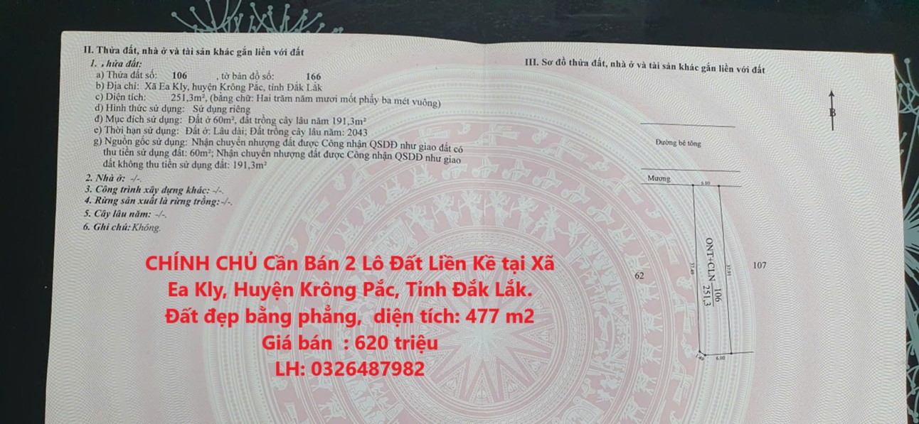 CHÍNH CHỦ Cần Bán 2 Lô Đất Liền Kề tại Xã Ea Kly, Huyện Krông Pắc, Tỉnh Đắk Lắk. - Ảnh chính