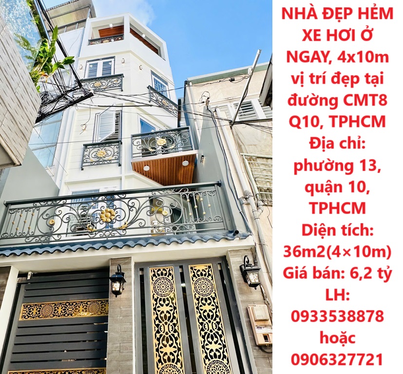 NHÀ ĐẸP HẺM XE HƠI Ở NGAY, 4x10m vị trí đẹp tại đường CMT8 Q10, TPHCM - Ảnh chính