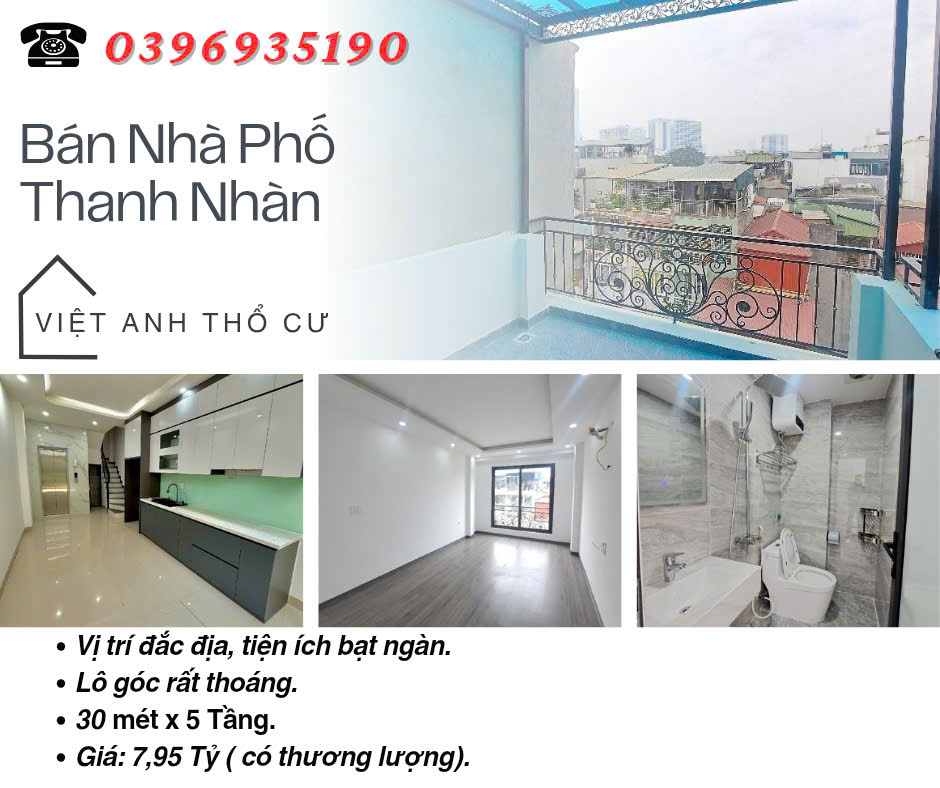 Bán nhà phố Thanh Nhàn, Lô Góc Ba Thoáng, Có Thang Máy, 30mx5T, Giá: 7.95 Tỷ, Lh: 0396935190. - Ảnh chính