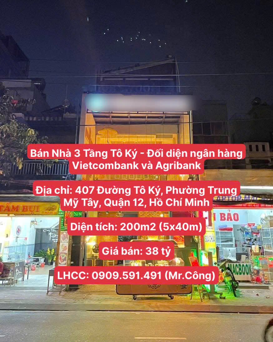 Nhà 3 Tầng Tô Ký - Đối diện ngân hàng Vietcombank và Agribank, Diện tích 200m2, giá chỉ 38  tỷ - Ảnh chính