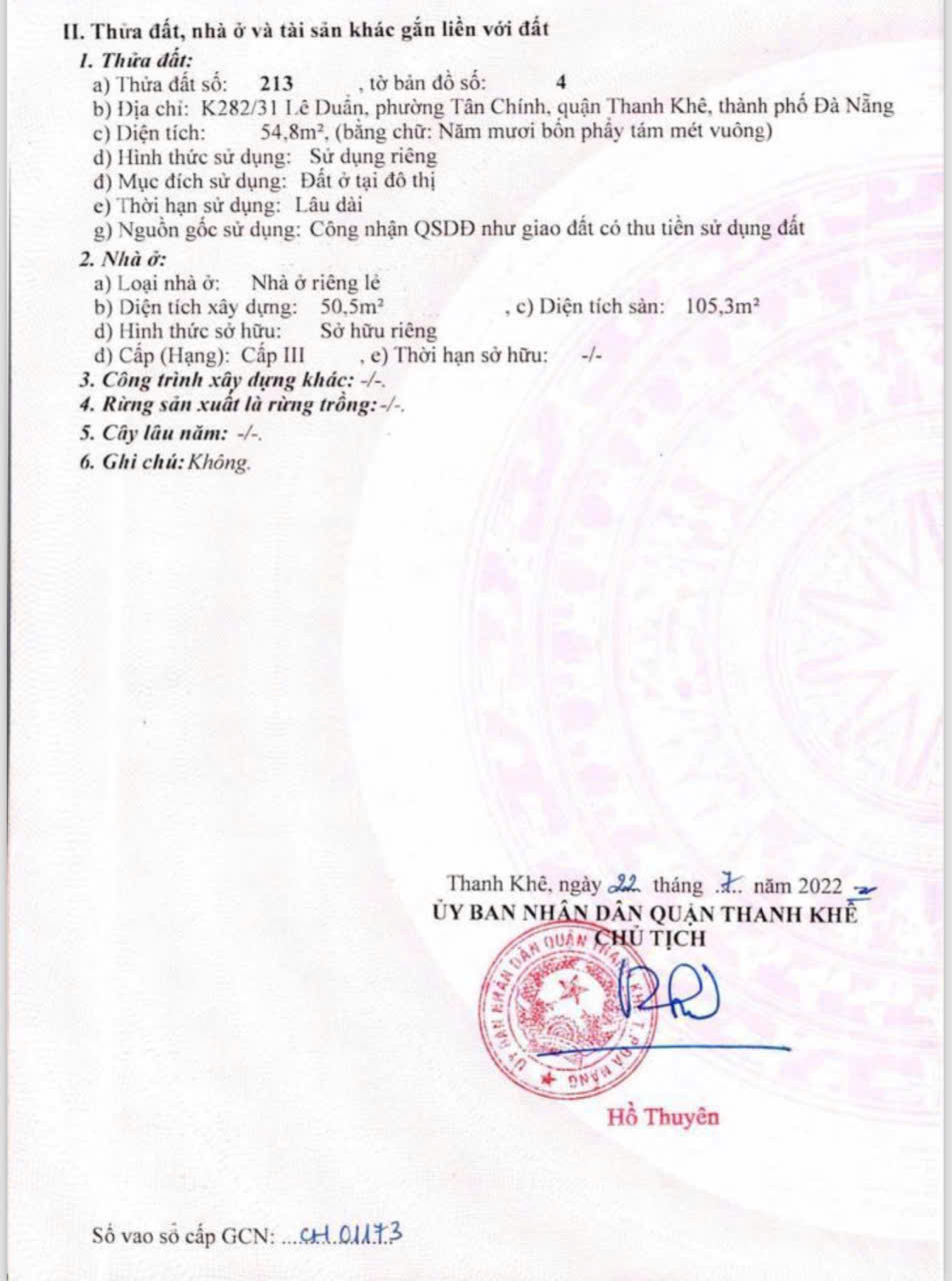 NHÀ CHÍNH CHỦ 3 MẶT KIỆT- GIÁ TỐT - Vị Trí Đẹp Tại Lê Duẩn, Phường Tân chính, Quận Thanh Khê, TP Đà - Ảnh chính