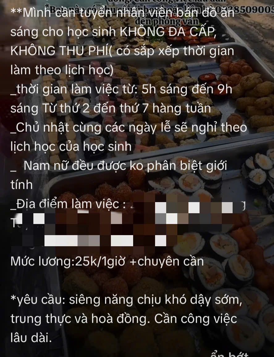 *** Mình cần tuyển nhân viên ván đồ ăn sáng cho học sinh (KHÔNG ĐA CẤP, KHÔNG THU PHÍ có sắp xếp - Ảnh chính