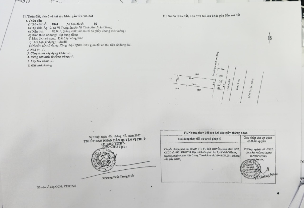 Cần bán gấp nhà và nhà tại chợ Vị Trung, huyện Vị Thuỷ, tỉnh Hậu Giang (có 83m thổ cư). Giá: 1tỷ - Ảnh 1