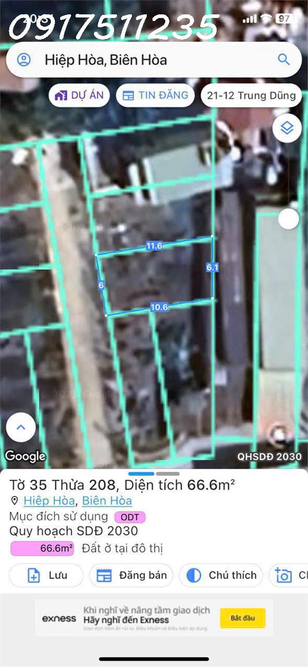 HIỆP HÒA - BIÊN HÒA,Đất sạch Ko Quy Hoạch, Sổ hồng riêng như hình<br>, DT : 66.6m2<br>, Giá : 1Tỷ 550<br>AC - Ảnh 3