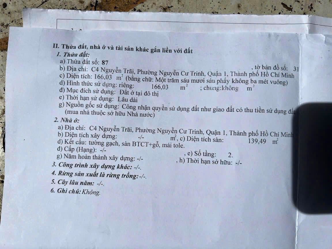 Bán Đất 166,03m2, Giá Tốt Nhất Khu Vực Nguyễn Trãi, P.Nguyễn Cư Trinh, Q.1 - Ảnh chính