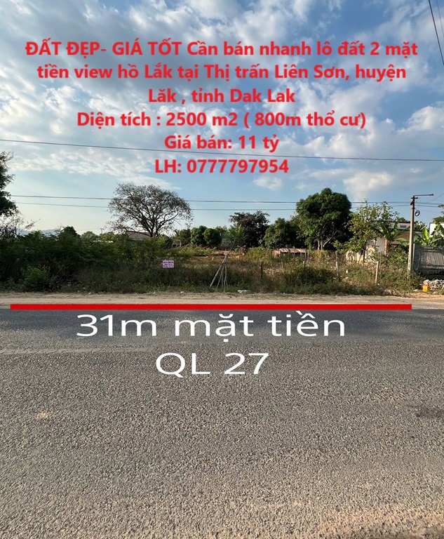 ĐẤT ĐẸP- GIÁ TỐT Cần bán nhanh lô đất 2 mặt tiền view hồ Lắk tại huyện Lăk, tỉnh Dak Lak - Ảnh chính