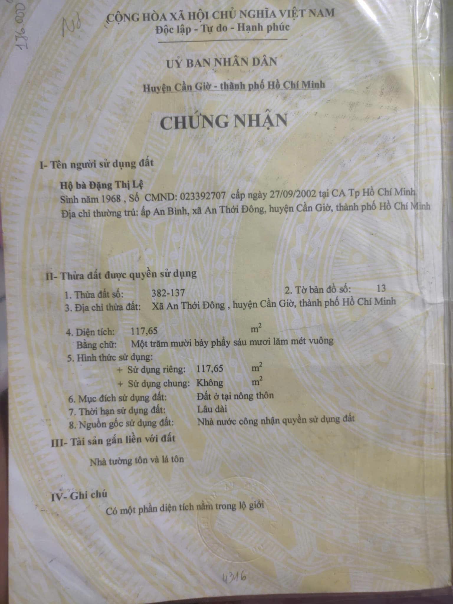 ĐẤT SIÊU ĐẸP  Chính Chủ Cần Bán Lô Đất MẶT TIỀN Xã An Thới Đông, Huyện Cần Giờ, HCM - Ảnh 1