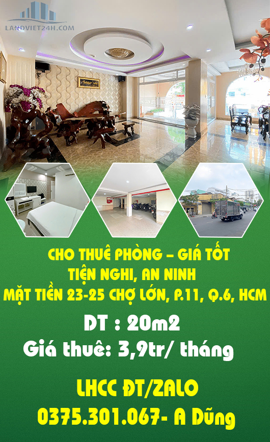 CHO THUÊ PHÒNG – GIÁ TỐT, TIỆN NGHI, AN NINH MẶT TIỀN 23-25 CHỢ LỚN, P.11, Q.6, HCM - Ảnh chính