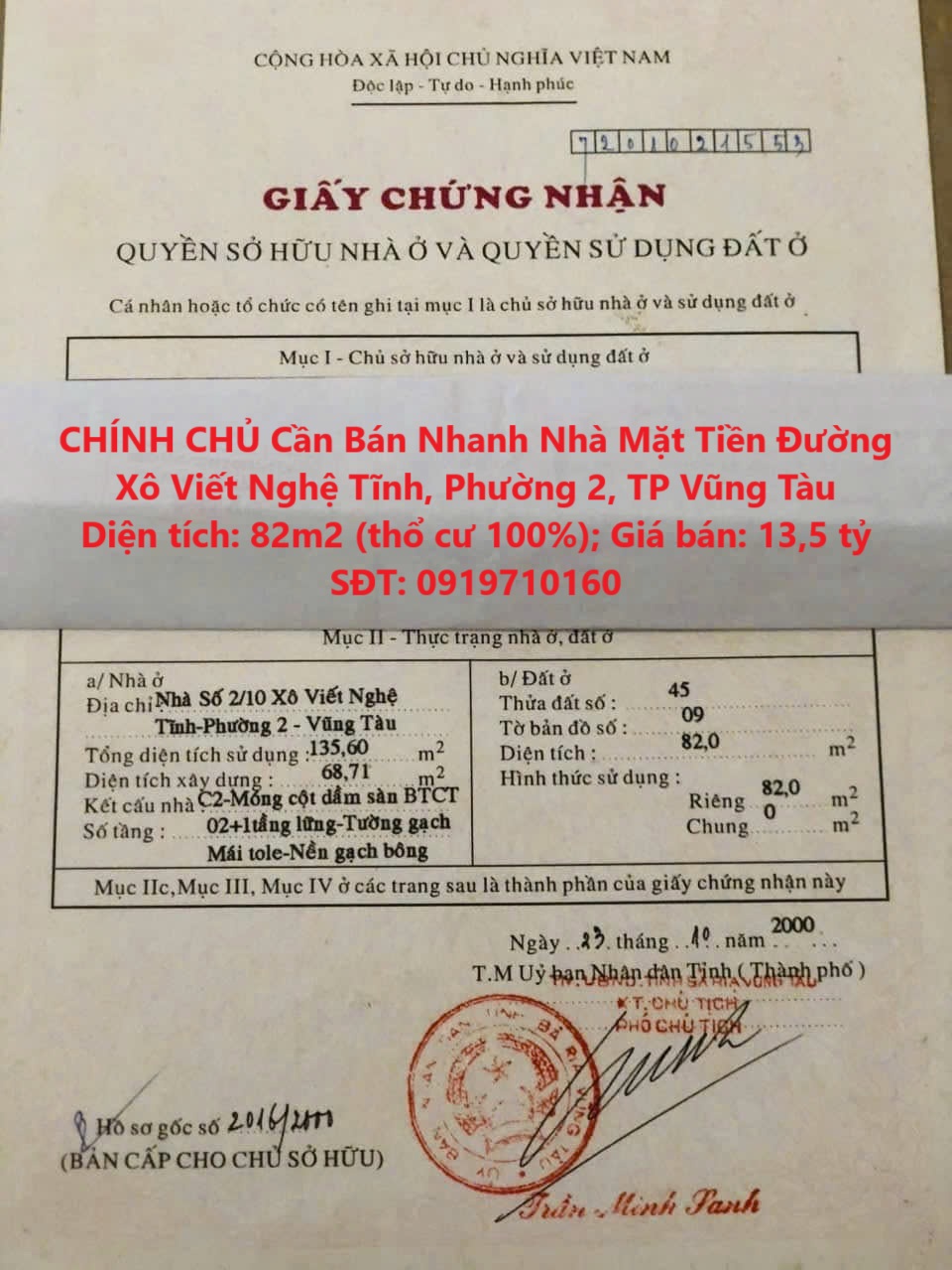 CHÍNH CHỦ Cần Bán Nhanh Nhà Mặt Tiền Đường Xô Viết Nghệ Tĩnh, Phường 2, TP Vũng Tàu - Ảnh chính