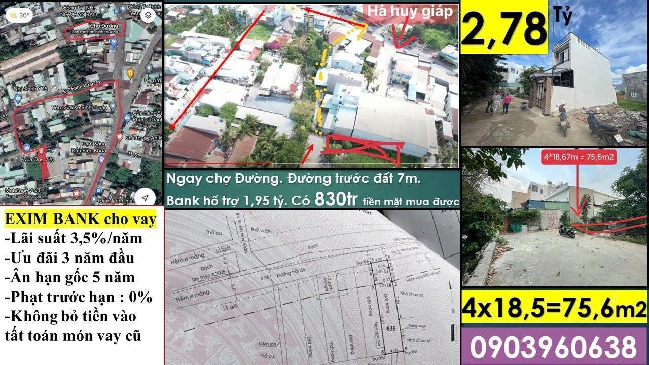 2,780 TỶ SỐC -TX51- ĐẤT SHR -NGAY CHỢ ĐƯỜNG, 75,6M2 THỔ CƯ, ĐƯỜNG 7M DÂN TRÍ CAO - Ảnh chính