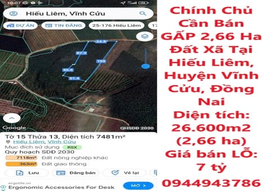 ♥️Chính chủ cần bán GẤP 2,66ha đất xã Hiếu Liêm, huyện Vĩnh Cửu, Đồng Nai, 7 tỷ. LH 0944943786 - Ảnh chính