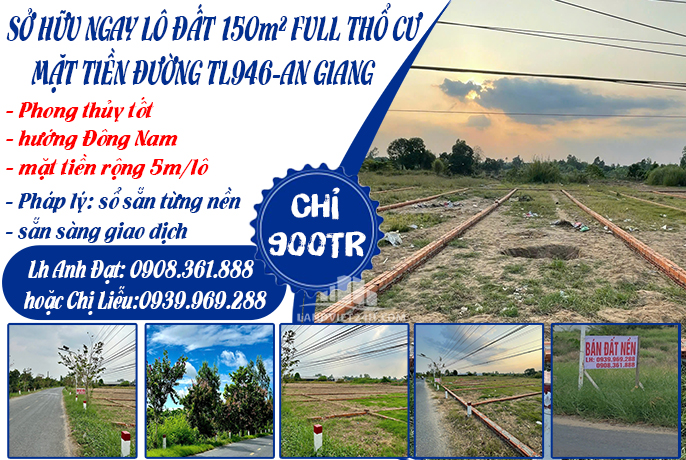 CHỈ 900TR SỞ HỮU NGAY LÔ ĐẤT 150m² FULL THỔ CƯ MT ĐƯỜNG TL946-AN GIANG - Ảnh chính