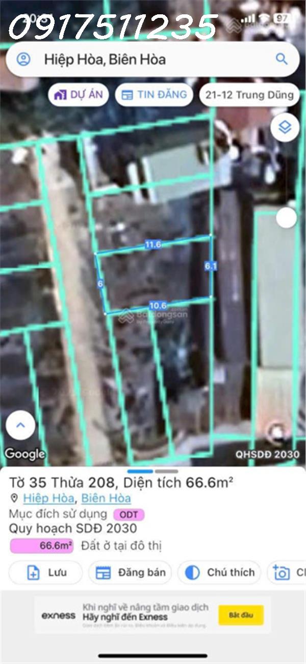 HIỆP HÒA - BIÊN HÒA ,Đất sạch BAO Quy Hoạch,Sổ hồng riêng như hình : 66.6m2 Giá : 1 T55 - Ảnh 2