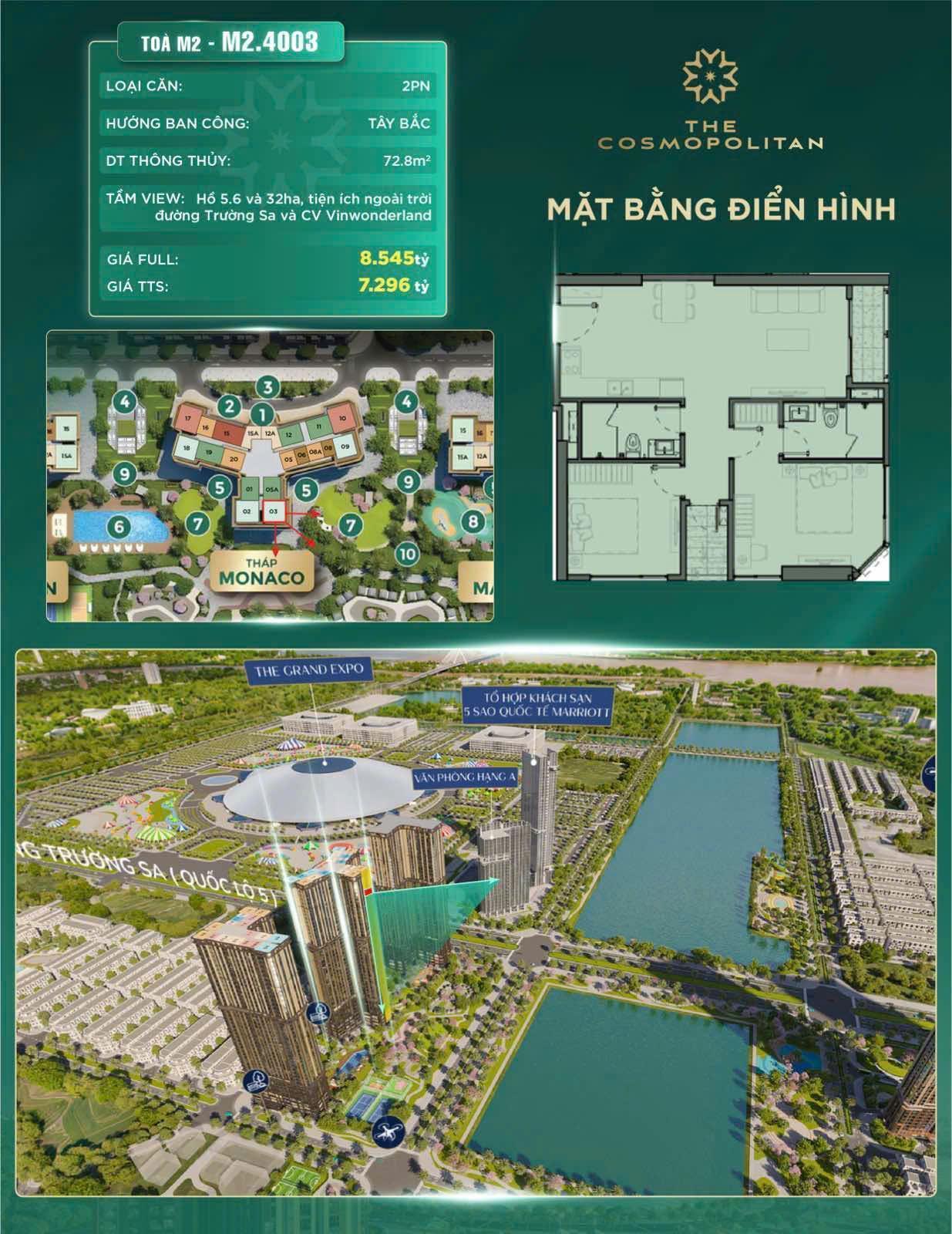 Căn hộ chung cư 2 ngủ, diện tích 72.8m2 tại chung cư The Cosmopolitan, vinhomes Cổ loa, đông anh, - Ảnh chính