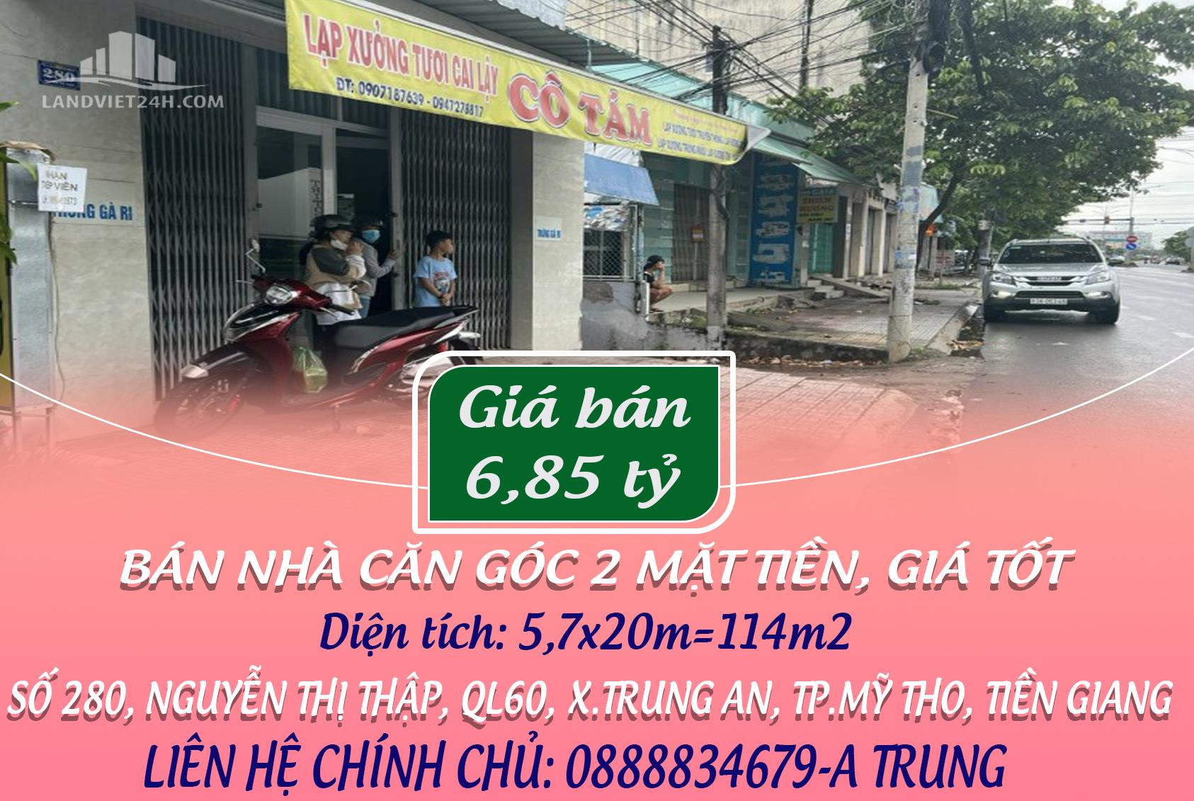 BÁN NHÀ CĂN GÓC 2 MẶT TIỀN, GIÁ TỐT- SỐ 280, NGUYỄN THỊ THẬP, QL60, X.TRUNG AN - Ảnh chính