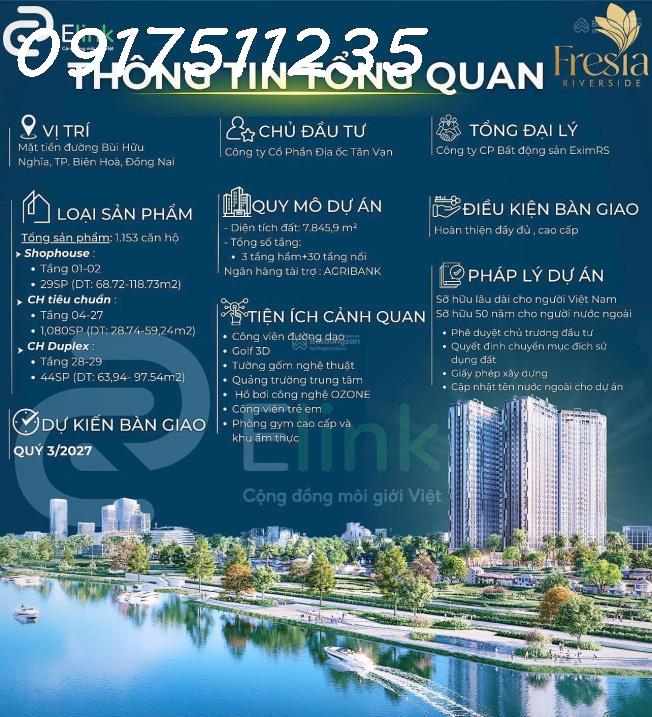 Đầu tư đợt 1 căn hộ view sông Fresia Riverside, booking 0 đồng, HTLS 18 tháng, TT 2%/ đợt - Ảnh 1