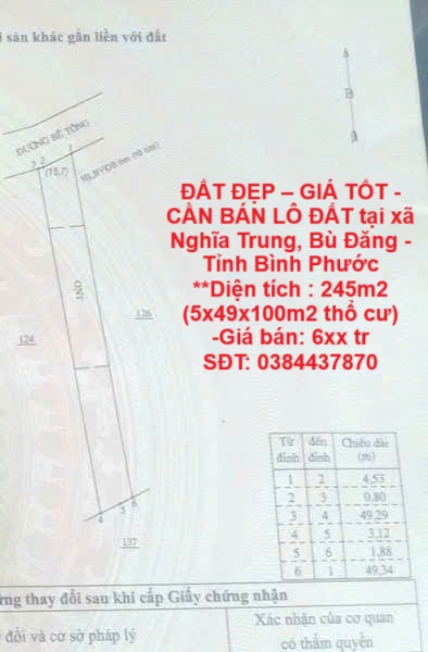 ĐẤT ĐẸP – GIÁ TỐT -  CẦN BÁN LÔ ĐẤT tại xã Nghĩa Trung, Bù Đăng - Tỉnh Bình Phước - Ảnh chính