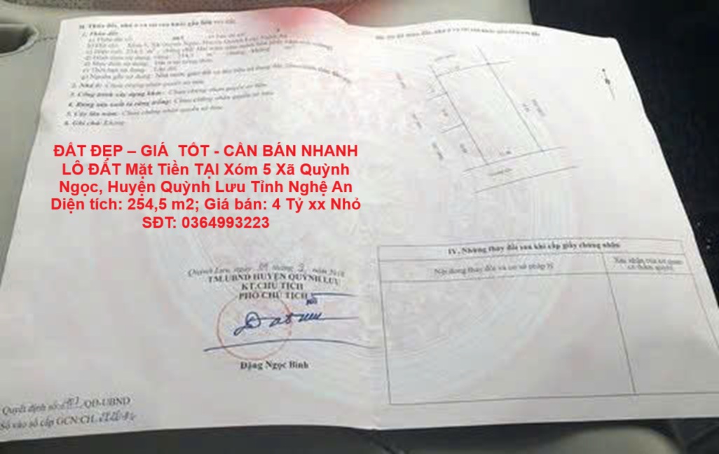 ĐẤT ĐẸP – GIÁ  TỐT - CẦN BÁN NHANH LÔ ĐẤT Mặt Tiền TẠI Xóm 5 Xã Quỳnh Ngọc, Huyện Quỳnh Lưu Tỉnh - Ảnh chính